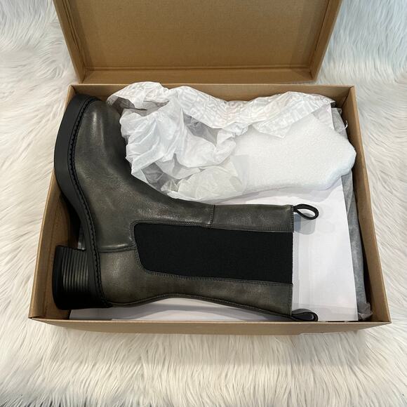 Steve Madden Maren Leather Mid-Calf Chelsea Boots Block Low Heel Dark Gray - Picture 6 of 8